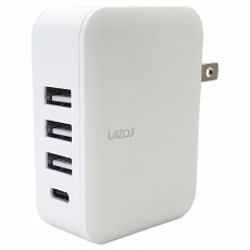 【L-AC4.8W】AC充電器(4口、4.8A、TypeC×1+USB×3、ブラック ホワイト)