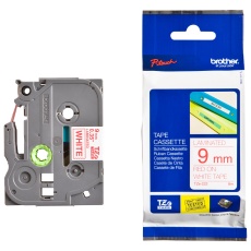 【TZE-222】TAPE RED ON WHITE 9MM W 8M L