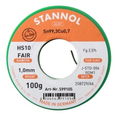 【HS10 FAIR, 1.0MM, 100G】SOLDER WIRE 99.3/0.7 SN/CU 100G