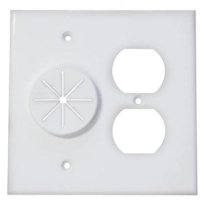 【DR2G-GR10-W】Double Gang Cable Pass Through Wall Plate with Dual Outlet Cover - White