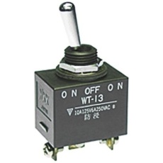 【WT-13AT】トグルスイッチ On-Off-On 単極双投(SPDT)パネルマウント 10 A @ 125 V ac 10 A @ 30 V dc