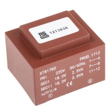 【121-3838】基板実装用トランス 一次側：230V ac 二次側：2 x 18V ac 出力数：2