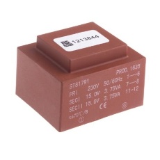 【121-3844】基板実装用トランス 一次側：230V ac 二次側：2 x 15V ac 出力数：2