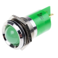 【205-909】パイロットランプ、12V dc、緑、実装ホールサイズ:22mm
