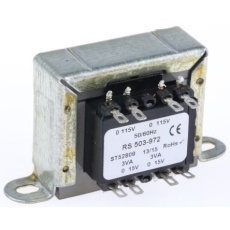 【503-972】シャーシ取り付け電源トランス 1次：115V ac 2次：15V ac 80％ 電力：6VA 300+330Ω