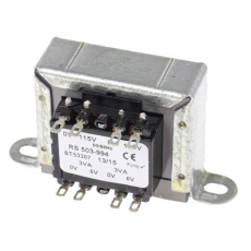 【503-994】シャーシ取り付け電源トランス 1次：115V ac 2次：6V ac 80％ 電力：6VA 300+330Ω