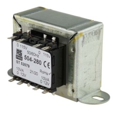 【504-280】シャーシ取り付け電源トランス 1次:115V ac 2次:12V ac 80% 電力:20VA 57.5+62.5Ω