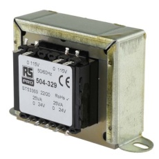 【504-329】シャーシ取り付け電源トランス 1次:115V ac 2次:24V ac 84% 電力:50VA 19.8+24.2Ω