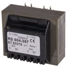【504-357】基板実装用トランス 一次側：115 V ac 230 V ac 二次側：9V ac 定格電力：6VA 出力数：2