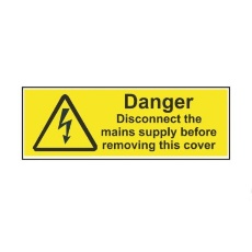 【776-0932】危険警告ラベル Danger Disconnect the mains supply before removing this cover 英語 ビニール 黒/黄(20個入り)