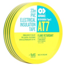 【AT7 GREEN / YELLOW 33M X 19MM】TAPE ELEC INSUL PVC AT7 19MMX33M