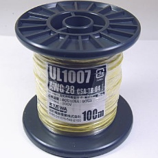 【UL1007AWG28-100MR(YL)】UL耐熱ビニル絶縁電線 黄 100m巻 AWG28 