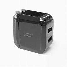 【L-AC2.4-B】USB-AC充電器(2ポート、合計2.4A、ブラック)
