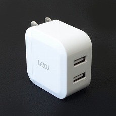 【L-AC2.4-W】USB-AC充電器(2ポート、合計2.4A、ホワイト)