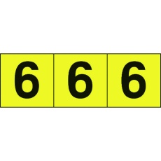 【TSN-30-6-Y】数字ステッカー 30×30 「6」 黄色地/黒文字 3枚入