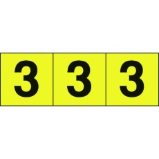 【TSN-50-3-Y】数字ステッカー 50×50 「3」 黄色地/黒文字 3枚入