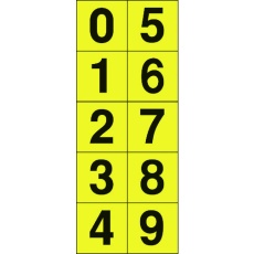 【TSN-30-10-Y】数字ステッカ― 30×30 「0～9」連番 黄色地/黒文字 1枚入