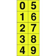 【TSN-50-10-Y】数字ステッカー 50×50 「0～9」連番 黄色地/黒文字 1枚入