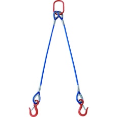 【TWSP2P12S1.5】2本吊玉掛ワイヤーロープスリング(カラー被覆付)アルミロックタイプ 青透明1.5M