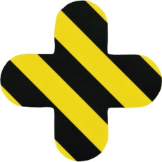【403035】緑十字 路面表示ステッカー 十字型 黄/黒 QCC-TR 150×150mm 10枚組 PVC
