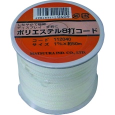 【PET-8CORD-1-50WH】まつうら ポリエステル8打コード(芯入り) 1mm×50m 白 ボビン巻