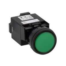 【HW1P-1H2G】丸平形LED照光パイロットライト(φ22 緑)