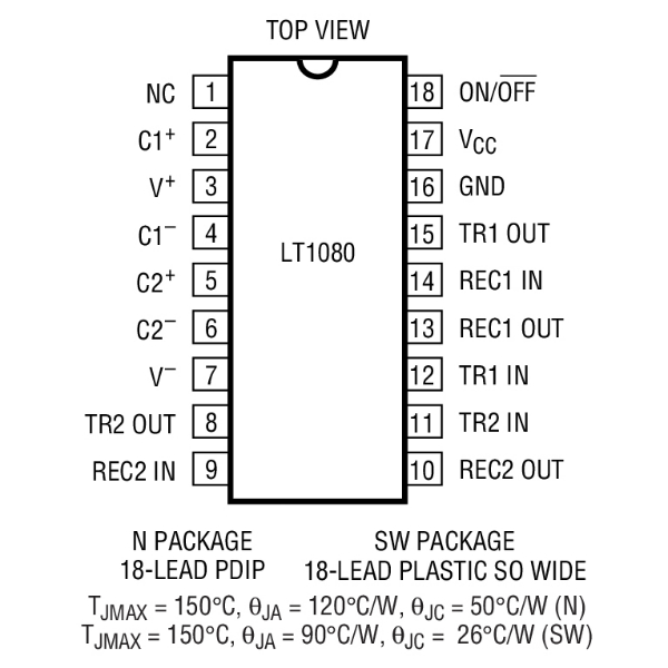 Linear Technology LT1080CSW#PBF Line Transceiver RS-232 2-TX 2-RX 5 V