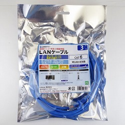【WLA6S030B】LANケーブル Cat6 BLUE 3M