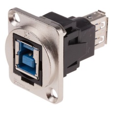 【907-5624】USBコネクタ B to A タイプ メス to メス パネルマウント