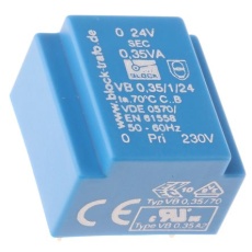 【VB-0.35/1/24】基板実装用トランス 一次側：230V ac 二次側：24V ac 定格電力：0.35VA VB 0 35/1/24 出力数：1