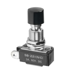 【SB221NC】押しボタンスイッチ、On-(Off)、中央固定型、金属製ロックナット付属、単極単投(SPST)