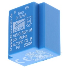 【VB-0.35/1/6】Block 基板実装用トランス 一次側:230V ac 二次側:6V ac 定格電力:0.35VA、VB 0、35/1/6 出力数:1