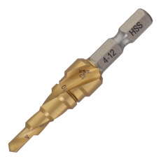 【STP-1】スパイラル式チタンコーティングステップドリル ハイス鋼材 5段 4-12mm