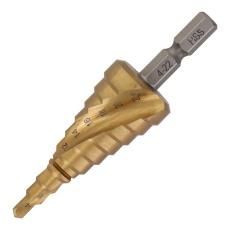 【STP-4】スパイラル式チタンコーティングステップドリル ハイス鋼材 10段 4-22mm