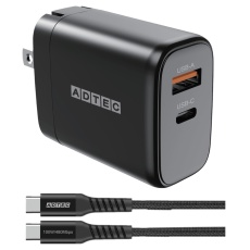 【APD-V065AC-WC20U2-BK】PD充電器+ケーブル(最大65W/Type-C×1 Type-A×1/2.0mType-C ケーブルセット)