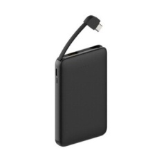 【L-MBPDSC5-BK】モバイルバッテリー(PD対応、スリム、Type-Cケーブル収納、5000mAh、黒色)