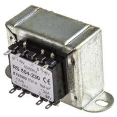 【504-230】シャーシ取り付け電源トランス 1次：115V ac 2次：24V ac 80％ 電力：20VA 57.5+62.5Ω