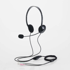【HS-HP14SBK】両耳小型有線オーバーヘッドセット φ3.5mm3極ミニプラグ×2