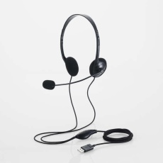 【HS-HP14SUBK】両耳小型有線オーバーヘッドセット USB-Aプラグ