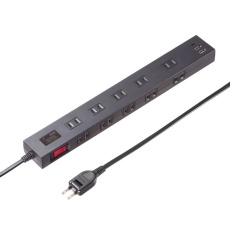 【TAP-SP2110NUC-2BK】雷タップ 10個口＋USB-A＋Type-C(PD20W)ブラック・2m