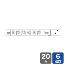 【TAP-SVSL206】19インチサーバーラック用コンセント(100V・20A・スリムタイプ・3P・6個口・3m)