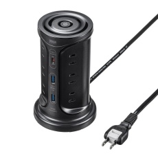 【TAP-B112C1A2BK】USB充電機能付きタワー型タップ