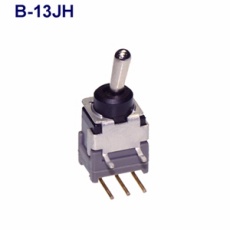 【B-13JH】微小電流用トグルスイッチ 単極 ON-OFF-ON プリント基板ライトアングル ショートレバー