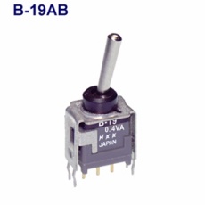 【B-19AB】微小電流用トグルスイッチ 単極 ON-OFF-(ON)プリント基板ストレート・ブラケットマウント付き 基本レバー