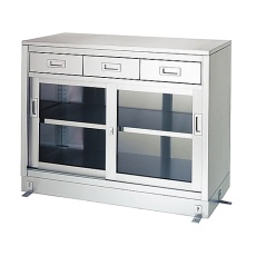 【LDG-9045】保管庫 (SUS430・一段式・引出付・ガラス扉仕様) 900×450×950 LDG-9045