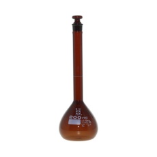 【020070-200】メスフラスコ 茶 200mL スーパーグレード JCSS校正付