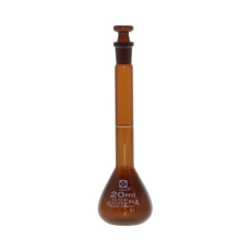 【020070-20】メスフラスコ 茶 20mL スーパーグレード JCSS校正付