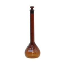 【020070-100】メスフラスコ 茶 100mL スーパーグレード JCSS校正付