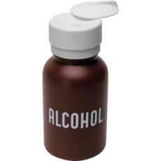 【35601】DESCO ディスペンサー LASTING-TOUCH 茶 丸型 高密度ポリエチレン 240cc ALCOHOLの印字