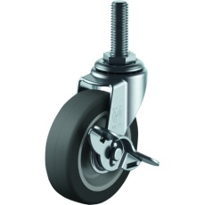 【LT-75ELS-W3/8-14】ユーエイ ねじ込み式 自在 キャスター エラストマー 車輪径75mm ストッパー付き Lタイプ LT-S型 ネジ寸法W3/8×14山数16